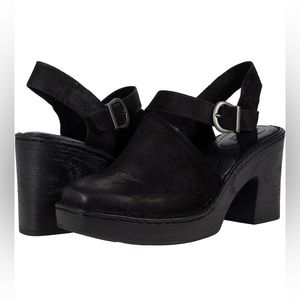 BORN Womens Devlyn Leather and Suede Slingback Clogs
